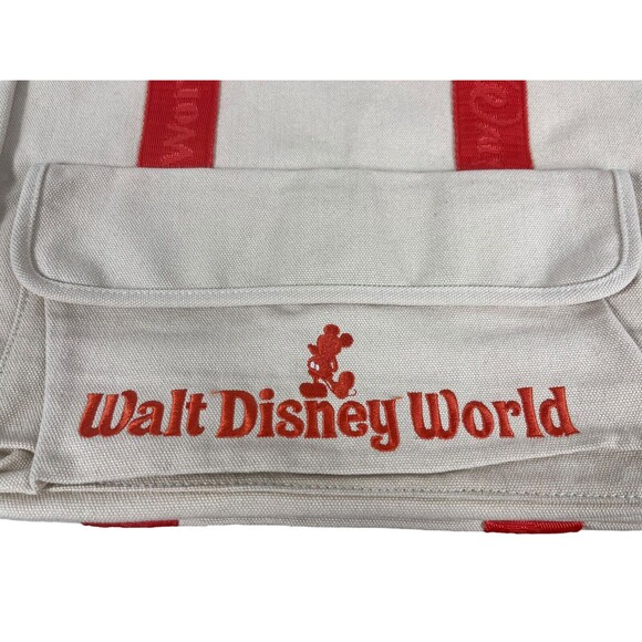 Walt Disney World Tan Canvas Beach Travel Vacation Tote Bag With Orange Straps - Picture 3 of 14